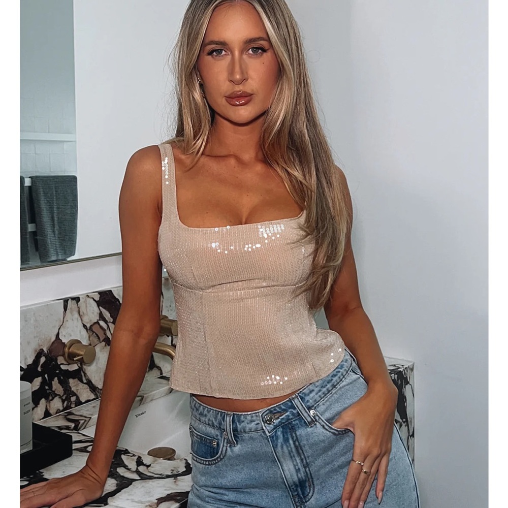 Sequin Beige Tank Top